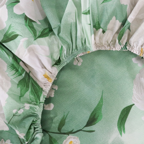 Простирадло на резинці (140*200*25) зелене з квітковим принтом №668289