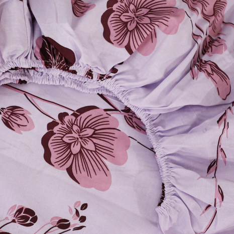 Простынь на резинке (180*200*25) пудровое с цветочным принтом №661617