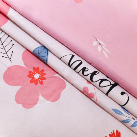 Ткань для постельного белья Бязь "Gold" Lux "Цветочный принт (розовый, белый)" GL1206 (A+B) - (50м+50м).