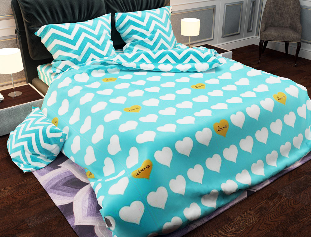 Тканина для постільної білизни Бязь "Gold" Lux "Геометричний принт (синій, квітка)"  GL1018