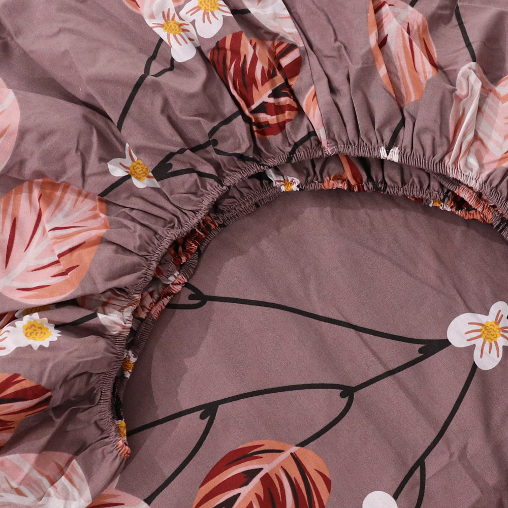 Простыня на резинке (90*200*25) коричневая с растительным принтом №6679431